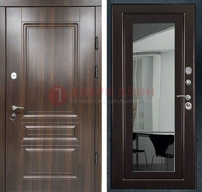 Железная коричневая дверь с МДФ Венге c зеркалом ДЗ-124 в Мурманске