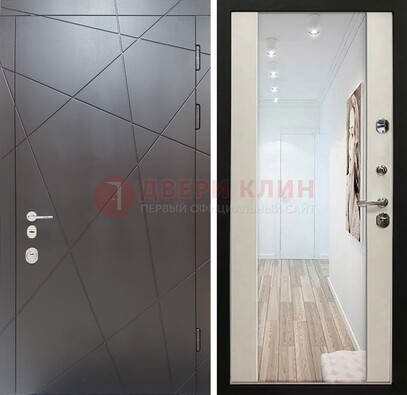 Железная коричневая дверь со светлой МДФ внутри и зеркалом ДЗ-125 в Мурманске