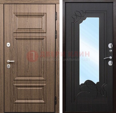 Входная коричневая дверь с зеркалом МДФ Венге ДЗ-127 в Мурманске