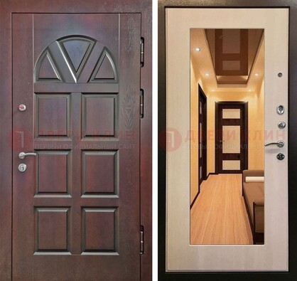 Темная железная дверь с МДФ и зеркалом в квартиру ДЗ-135 в Мурманске