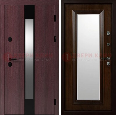 Темная стальная дверь МДФ с обеих сторон с зеркалом ДЗ-143 в Мурманске