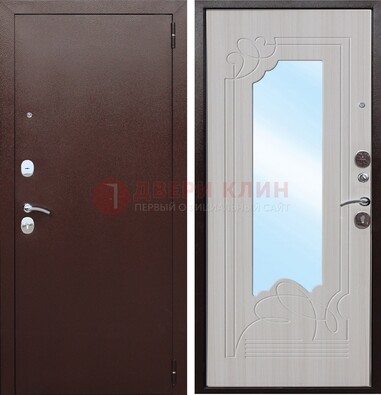 Коричневая металлическая дверь с зеркалом МДФ внутри ДЗ-33 в Мурманске