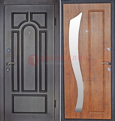 Темная железная дверь с зеркалом ДЗ-35 в Мурманске