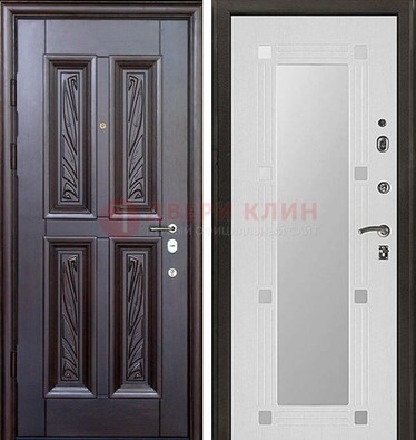 Коричневая стальная дверь с зеркалом МДФ внутри ДЗ-44 в Мурманске