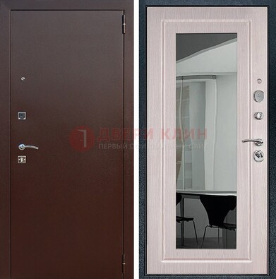 Входная дверь с порошковым напылением Медный антик/Белый дуб с зеркалом ДЗ-63 в Балашихе