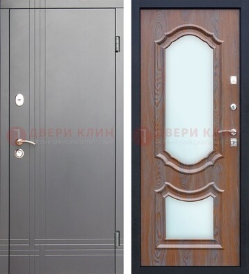 Серая входная дверь со светлой МДФ и зеркалами внутри ДЗ-77 в Мурманске
