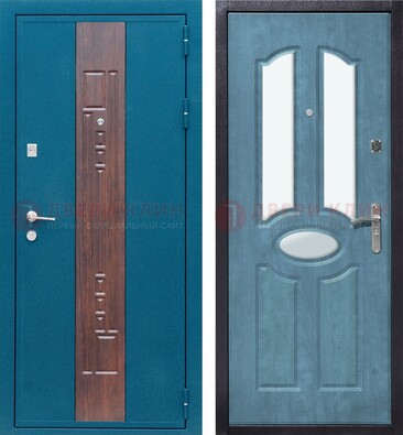 Голубая металлическая дверь МДФ с тремя зеркальными вставками ДЗ-78 в Мурманске
