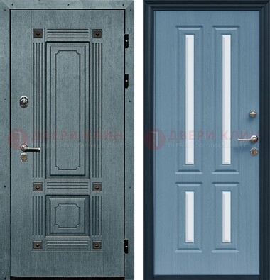 Голубая филенчатая дверь с МДФ и зеркальными вставками внутри ДЗ-80 в Мурманске