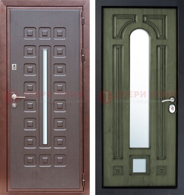 Металлическая дверь МДФ со стеклянной вставкой снаружи и зеркальными внутри ДЗ-84 в Мурманске