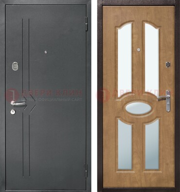 Железная серая дверь с порошковым напылением и МДФ с зеркалом ДЗ-90 в Мурманске