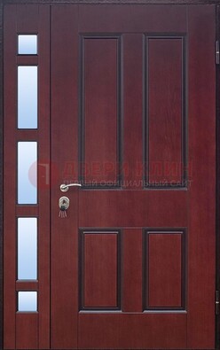Красная входная полуторная дверь со стеклом ПЛ-10 в Мурманске