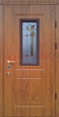 Железная дверь с МДФ и витражом ВЖ-24 в Мурманске